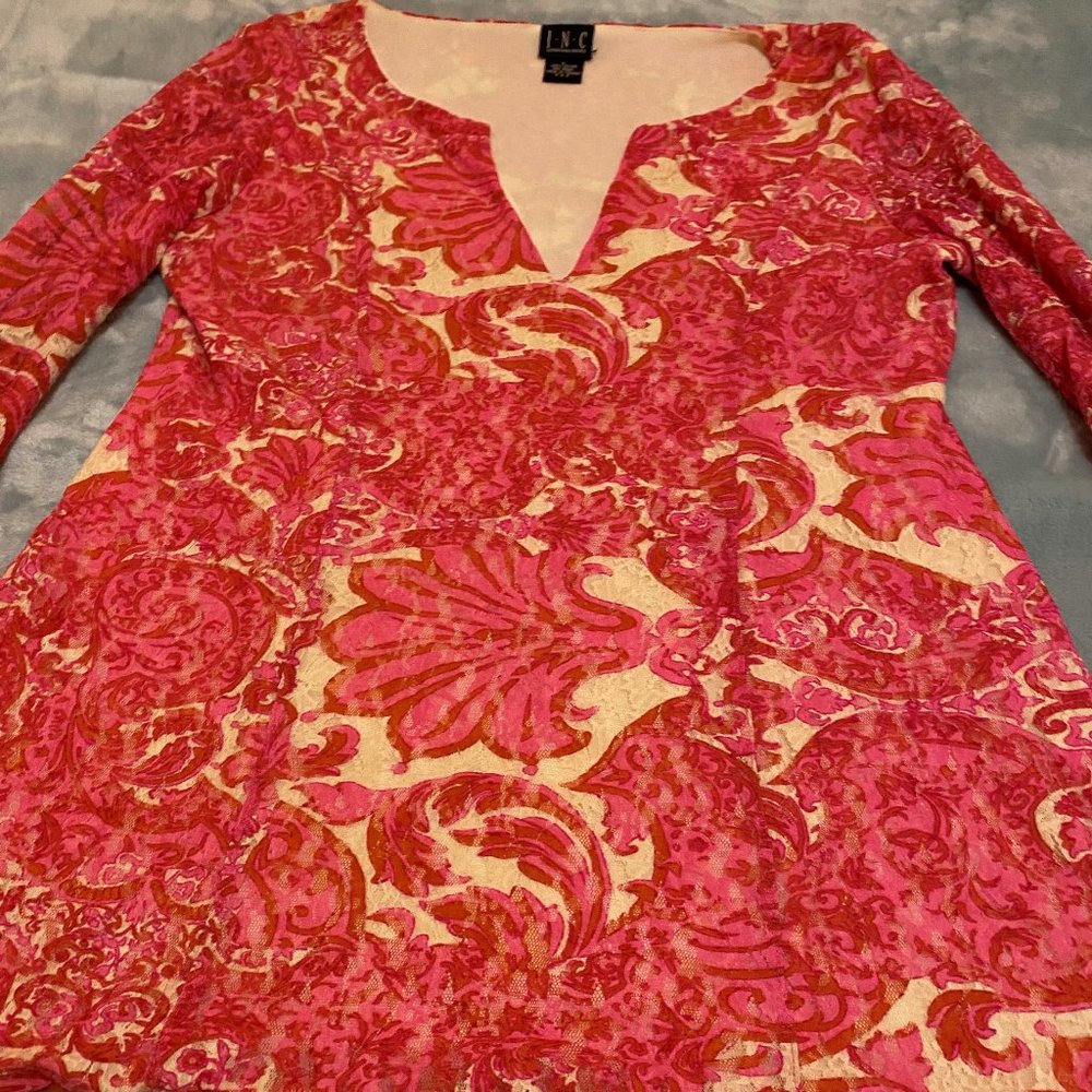 VINTAGE I.N.C. LACE BELL SLEEVE TOP (PINK/CREAM) L